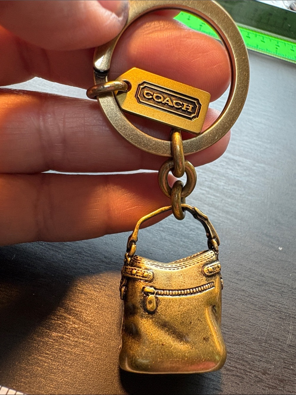 Coach Brass-Tone Vintage Handbag Keychain Charm